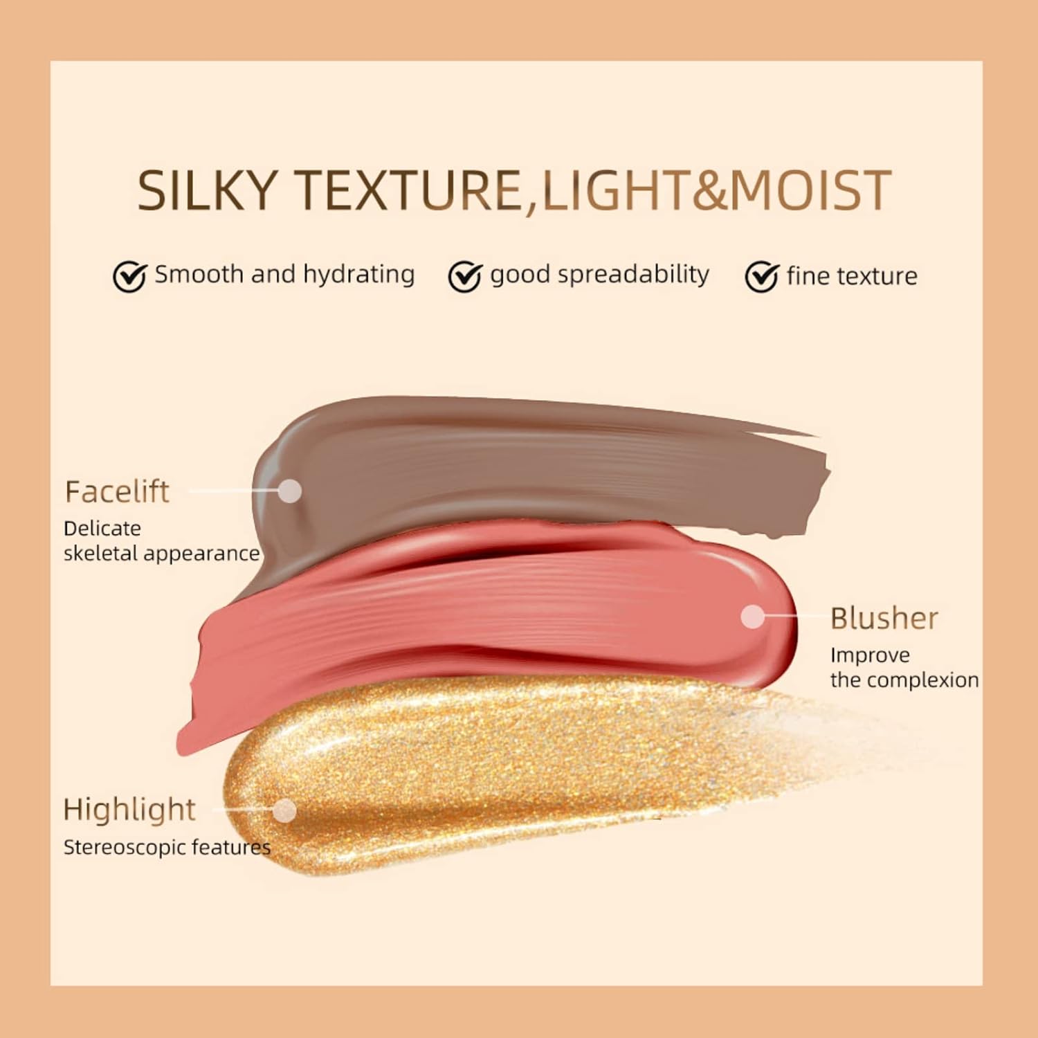 Ofanyia Varita de belleza Liquid Blusher, colorete facial líquido con aplicador de cojín suave, acabado mate cremoso suave, maquillaje ligero