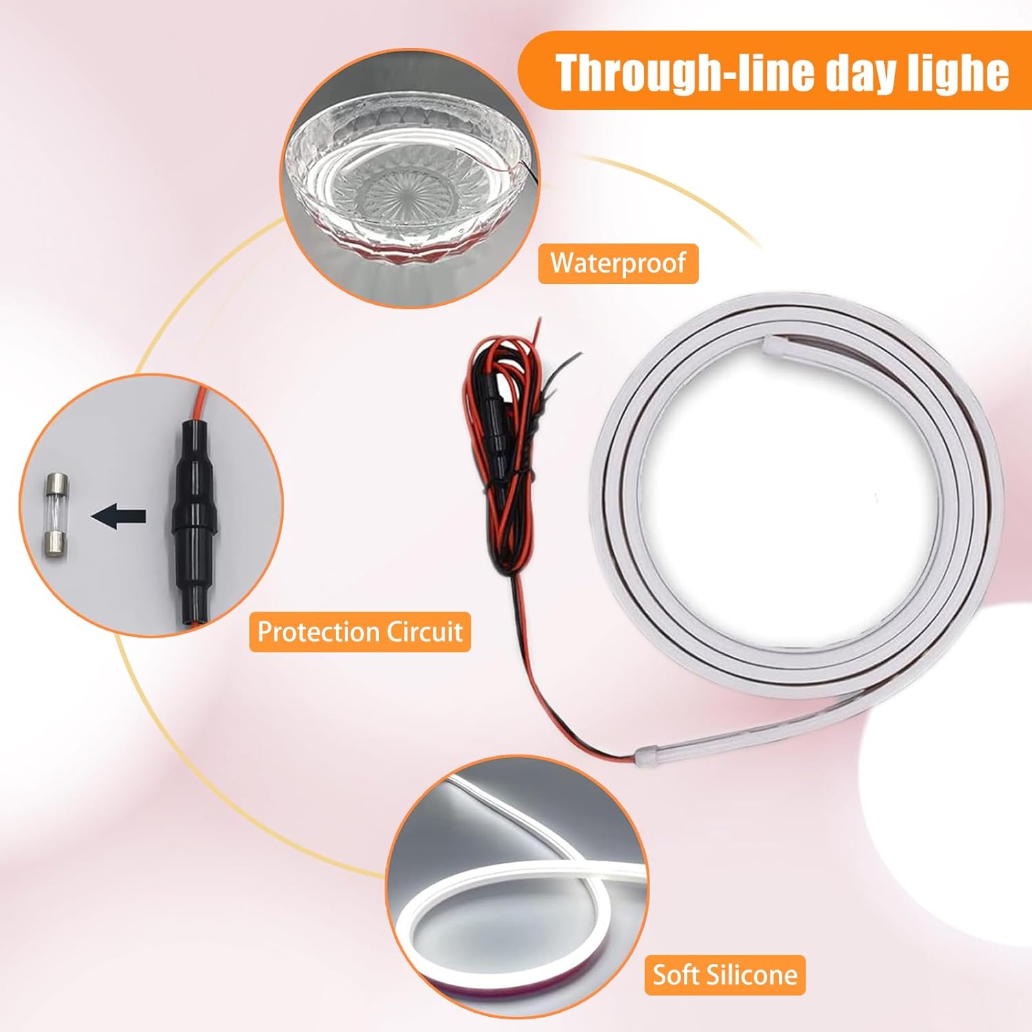 1 tira de luces LED para exteriores de automóvil, tiras de luz diurna para automóvil, 59 pulgadas, flexible, impermeable, para automóviles, SUV,
