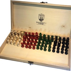Tablero de ajedrez plegable de madera de pino para 4 jugadores con piezas de madera Tablero de ajedrez plegable de madera de pino para 4 jugadores con piezas de madera