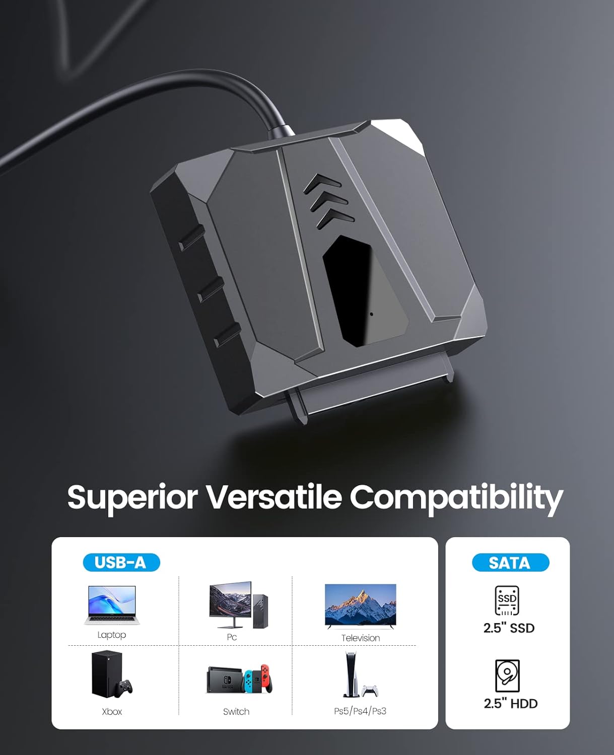 ORICO Caja de disco duro de 2.5 pulgadas, cable SATA a USB, cable USB 2.0 a SATA III para disco duro HDDSSD de 2.5 pulgadas, compatible con UASP con