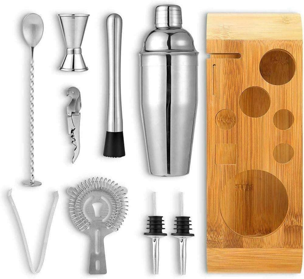 SDQF – Juego de coctelera de 10 piezas, 25.4 fl oz, colador de martini, kit de barman para bar, bebidas alcohólicas, coctelera, accesorios de bar,