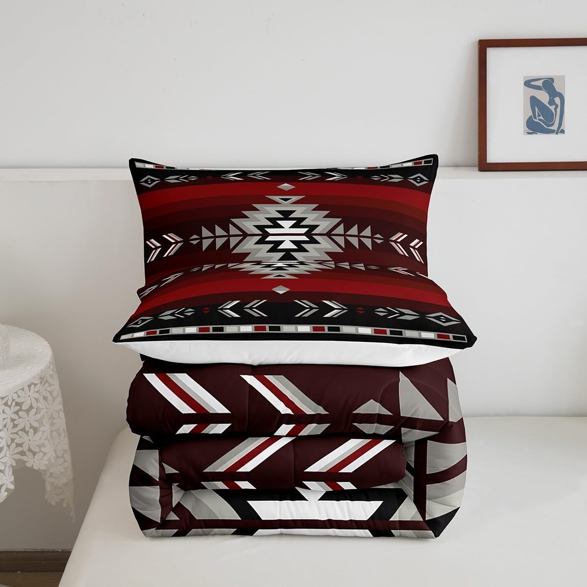 Feelyou Juego de ropa de cama de diseño nativo del suroeste de tamaño individual para niños y niñas, juego de edredón geométrico del suroeste para