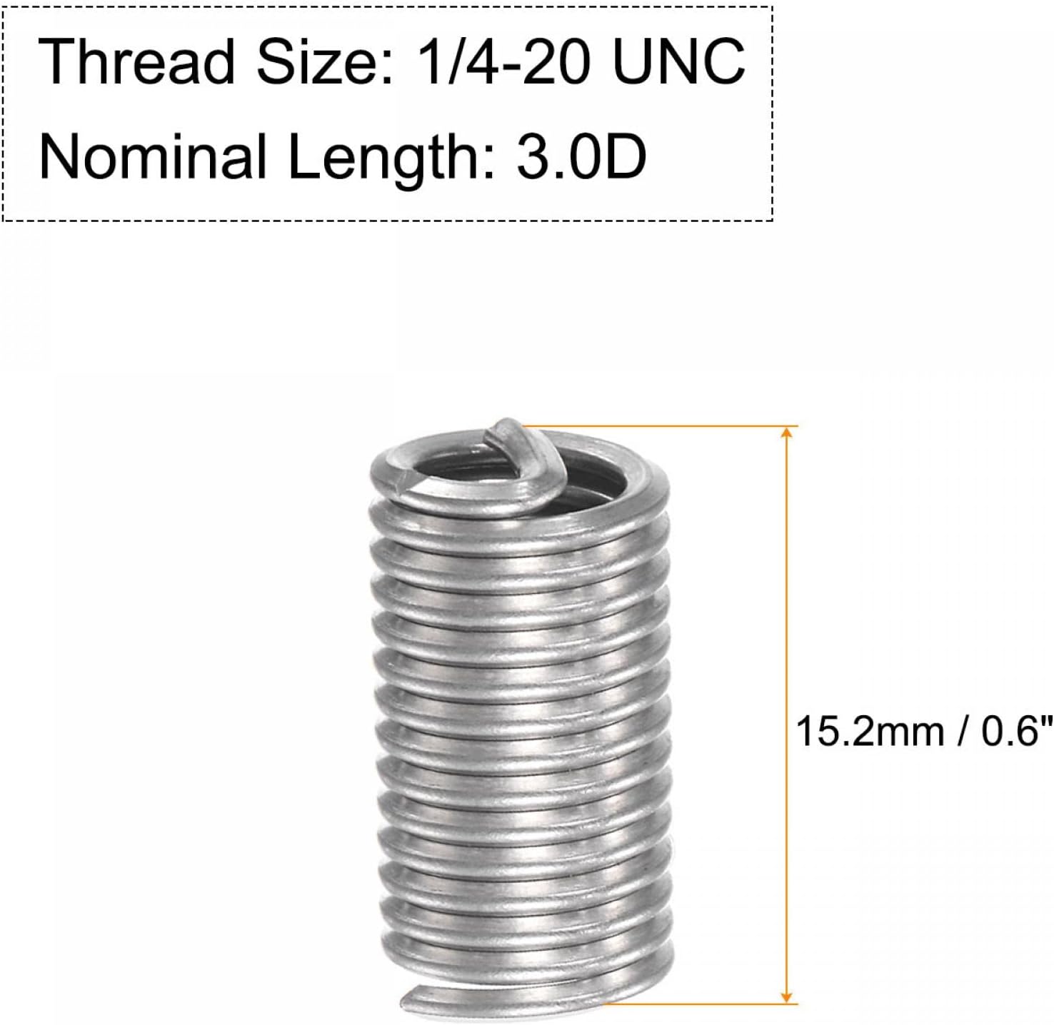 uxcell Insertos de rosca de alambre 14-20 UNC 3.0D 304 de acero inoxidable, tipo helicoidal, tornillo de reparación, manguito roscado, funda de