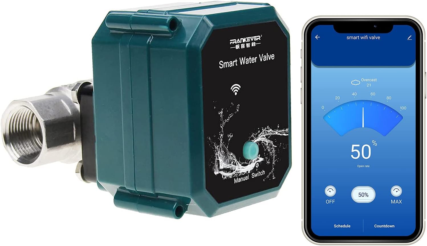 Válvula de agua inteligente con control remoto WIFI, temporizador de grifo para manguera compatible con Alexa, Google Home y Siri (WIFI, DN15 (12″))