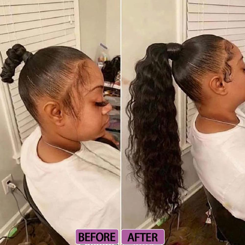 Extensión de cabello humano con cordón de 16 pulgadas, color negro natural para mujer, extensiones de cola de caballo con clip, extensiones de cola