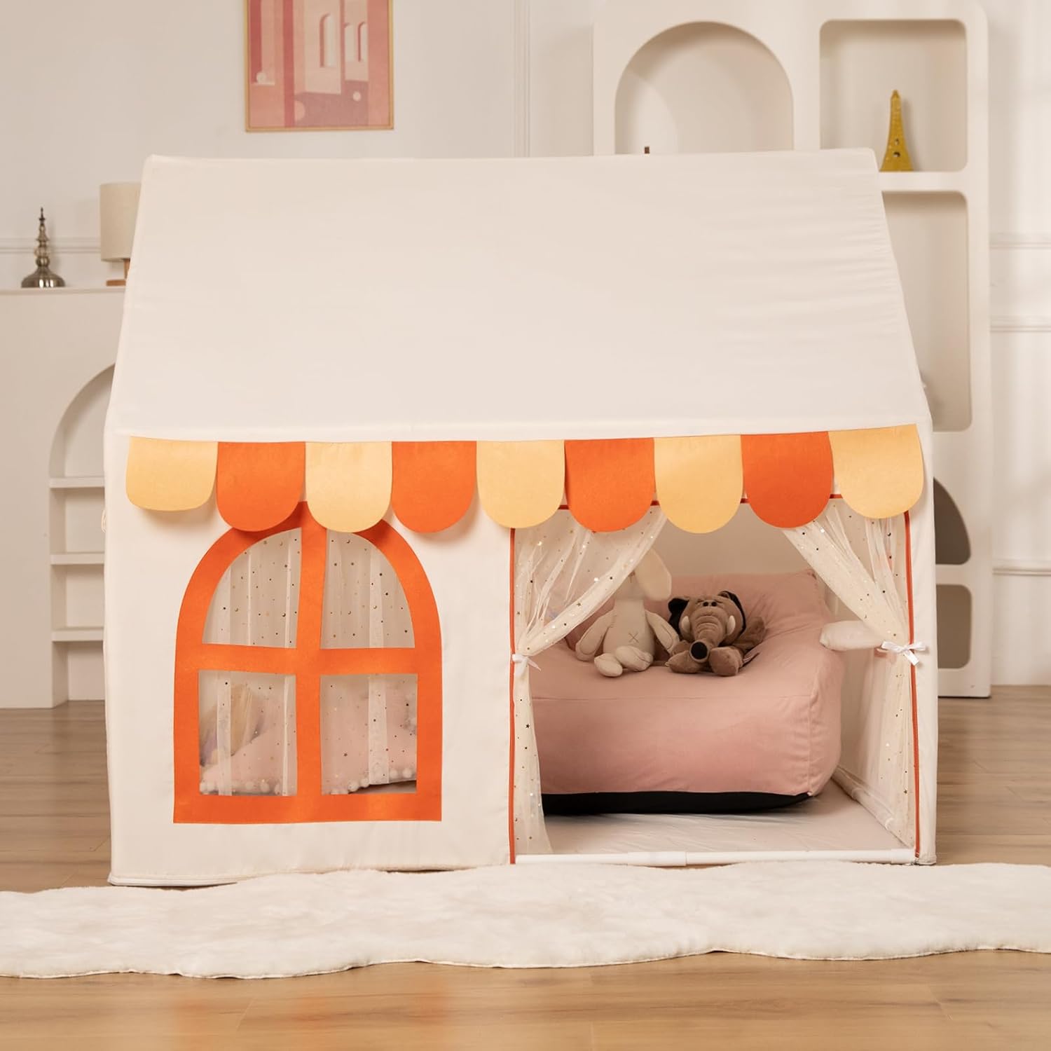 Tienda de campaña para niños, acogedora casa de juegos para niños, casa de juegos para interiores y exteriores con 2 puertas y 3 ventanas, tienda de