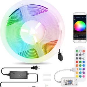Tira de luz LED COB RGB WiFi de 12 V, 16.4 pies, con fuente de alimentación, 576 LEDsM regulable, tira LED de sincronización de música de Tira de luz LED COB RGB WiFi de 12 V, 16.4 pies, con fuente de alimentación, 576 LEDsM regulable, tira LED de sincronización de música de