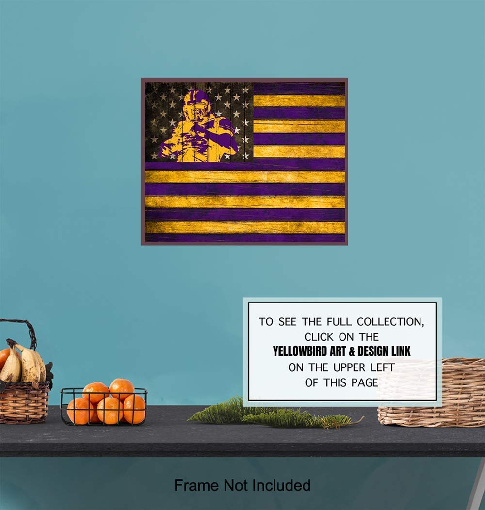 LSU Fighting Tigers Football Wall Art Print Poster – Patriotic Flag – Gift for Men, Louisiana State University Sports Fans – Home Decor for Den,