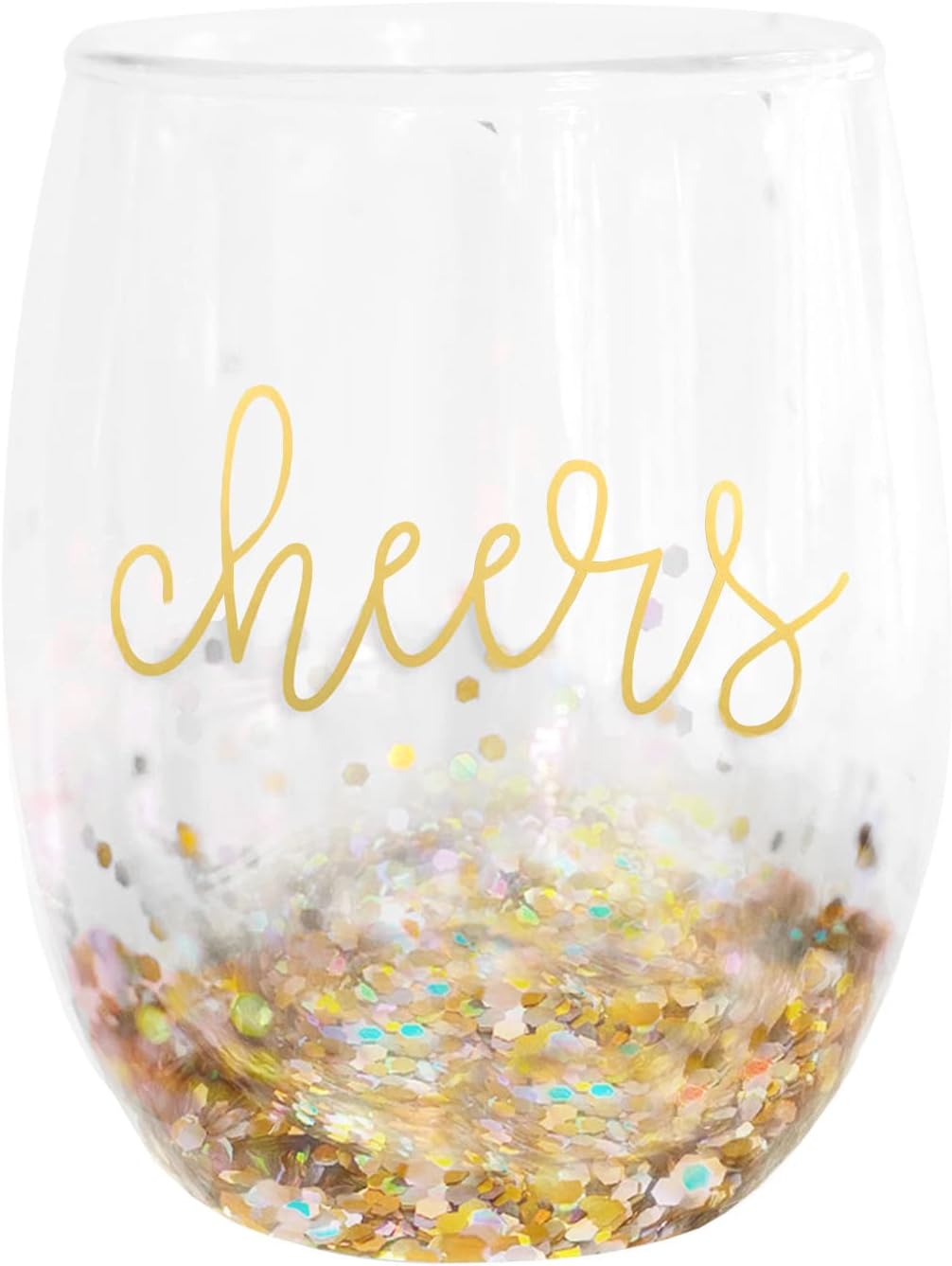Cheers Gold Foil Confetti – Vaso de vino acrílico sin tallo, 14 onzas