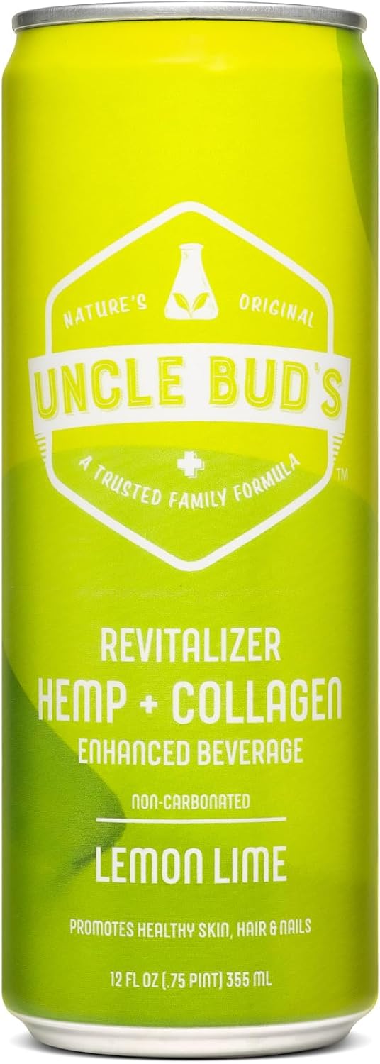 Uncle Bud’s Revitalizer cáñamo + colágeno no carbonatado, lima limón, paquete de 6
