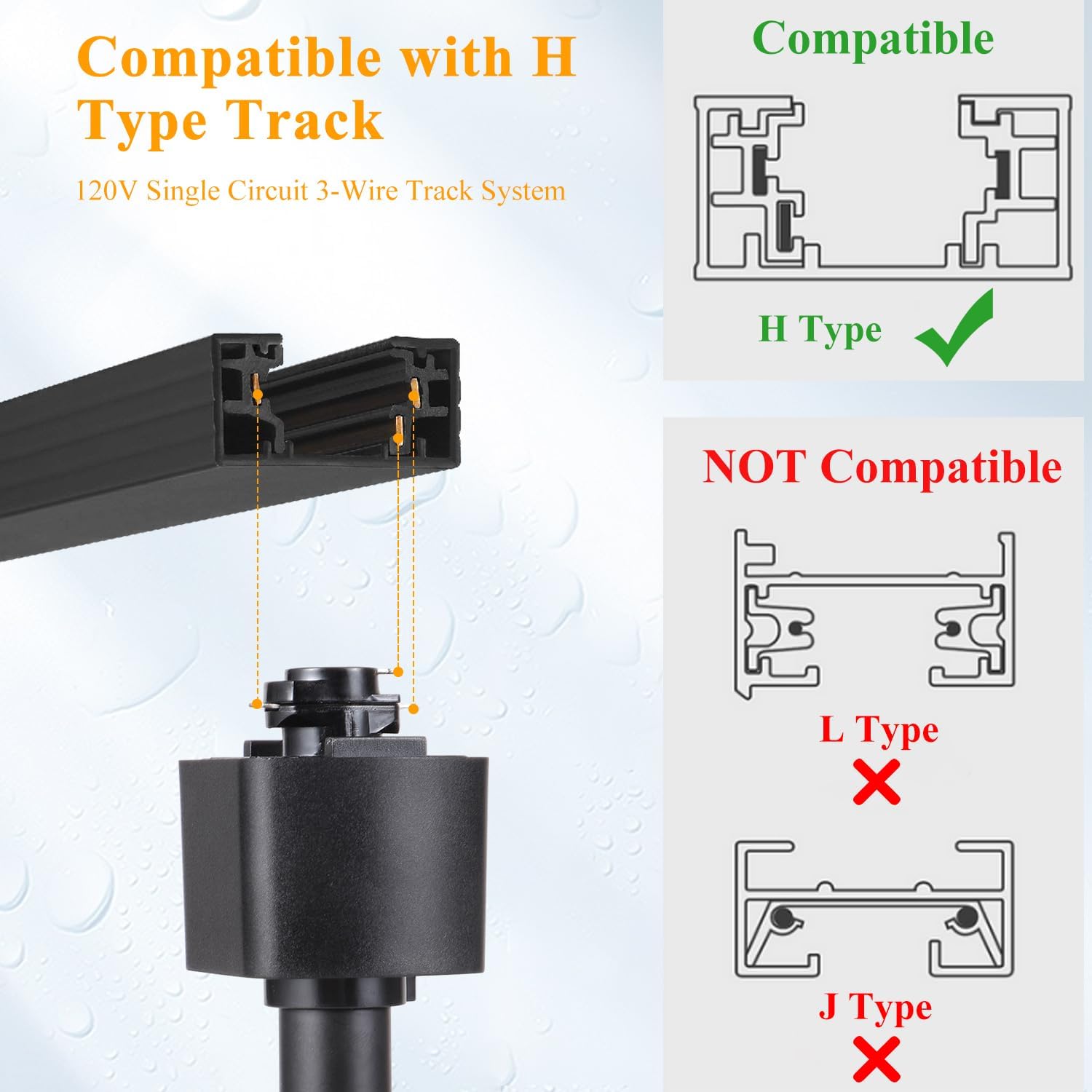 Cabezas de iluminación H Track Base E26, accesorios de luz de pista de halo blanco, luces giratorias ajustables, paquete de 3
