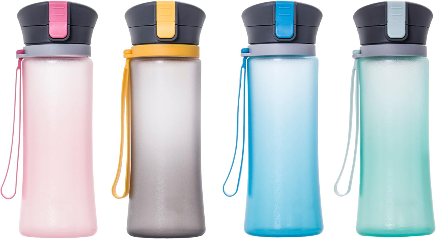Botella deportiva de vidrio recubierto de silicona abatible de 16 oz15.2 fl oz (botella azul, tapa gris)