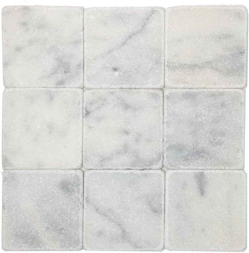 Azulejo de mármol blanco de Carrara de 4 “x 4” (caja de 5 pies cuadrados)