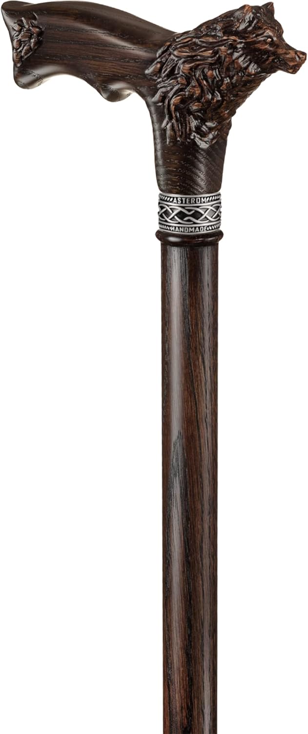 Bastón tallado fresco para hombres y mujeres – Wolf Fenrir – Elegante bastón de madera para hombre – Bastón único