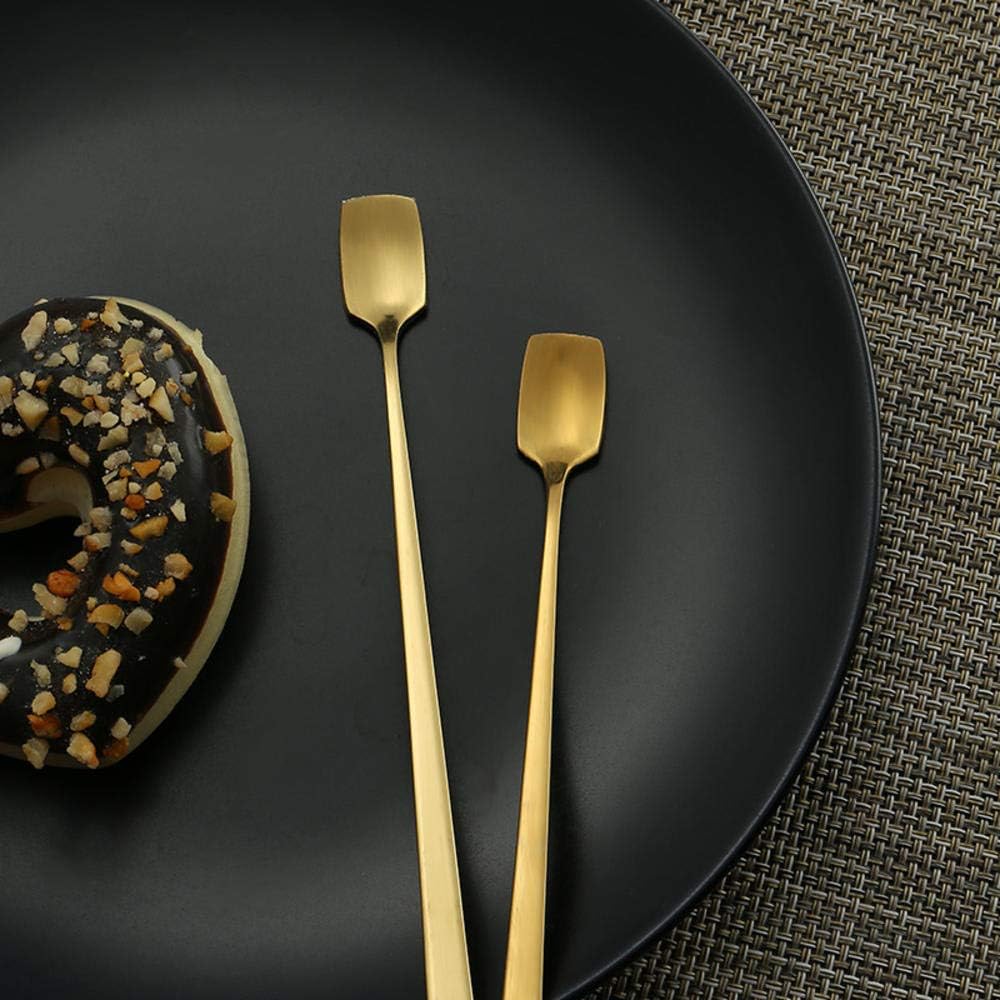 NUOMI 6 cucharas de mezcla de mango largo de acero inoxidable, cabeza cuadrada, para café, té, postre, cóctel, cocina, 13156.7 in, dorado