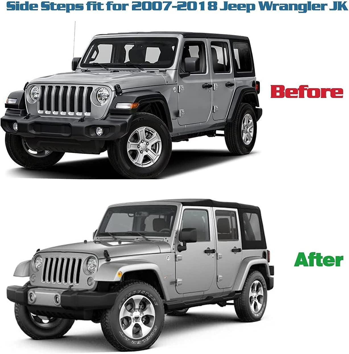 Auraroad Estribos laterales compatibles con Jeep Wrangler JK 2007-2018 de 4 puertas, barras Nerf estilo OE negro (Wrangler JK 4 puertas)