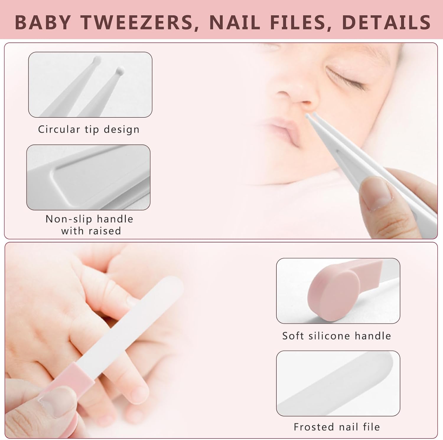 Kit de recortadora de uñas, cortaúñas para bebés 6 en 1, kit de primeros auxilios para recién nacidos, juego de aseo para bebés (rosa)
