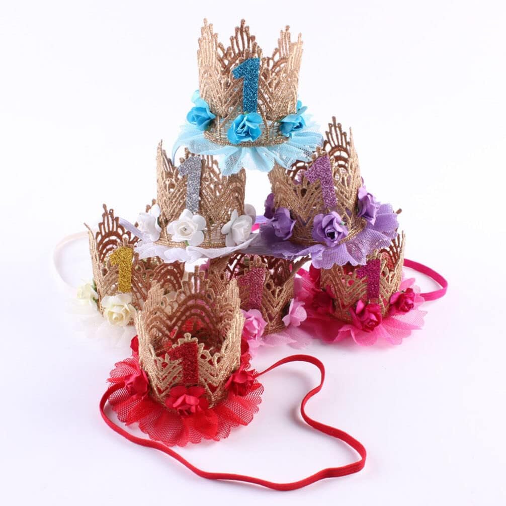 Veemoon Tiara cintillos para diadema con purpurina para el primer cumpleaños, sombrero de cumpleaños recién nacido, gorra de cumpleaños, sombrero de