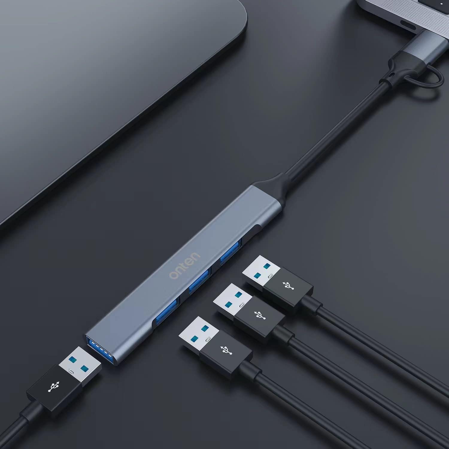Concentrador USB, adaptador USB C a USB, USB C a USB A Hub con cable de 1.6 pies, 4 puertos USB-C USB Hub 3.02.0, para MacBook Pro, iMac 2021,