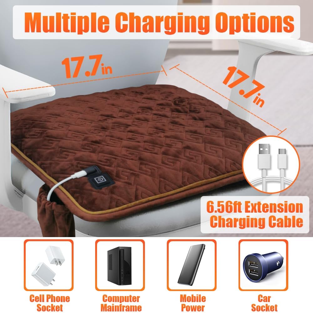 Cojín de asiento con calefacción de 10000 mAh, funciona con pilas, portátil, USB, recargable, para oficina y hogar