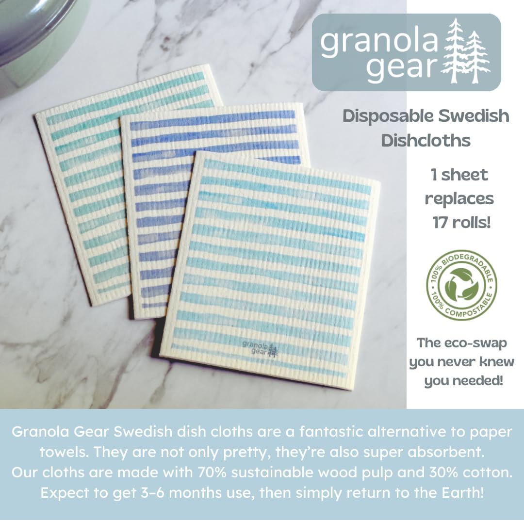 Home by GranolaGear-Paquete de 6 paños de cocina suecos prémium para cocina, toallas de papel reutilizables, ecológicos, compostables,