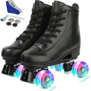 Patines para mujer, de piel sintética, patines brillantes ajustables, patines de 4 ruedas, de doble línea para chica. Patines para mujer, de piel sintética, patines brillantes ajustables, patines de 4 ruedas, de doble línea para chica.