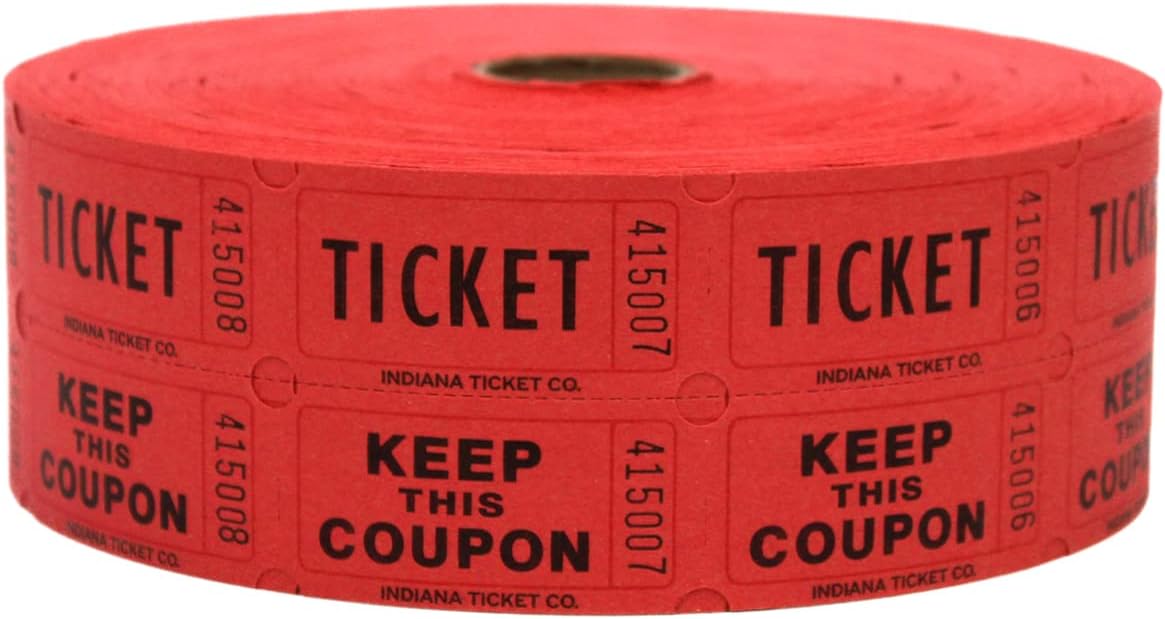 Boletos para sorteo de 5050 con división, talón doble, 2000boletosrollo, Rojo rojo