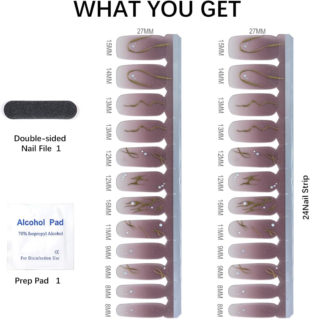 Tiras de esmalte de uñas de calidad de salón, 24 unidades, calcomanías de uñas de larga duración, no necesita luz UV, tiras de uñas de gel para