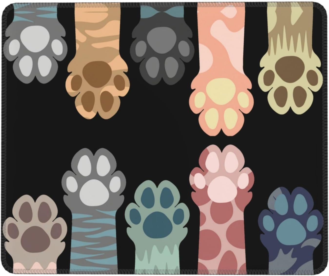 Alfombrilla de mouse cuadrada con diseño de patas de gato coloridas, para accesorios de escritorio inalámbricos, alfombrilla de mouse de viaje de 10