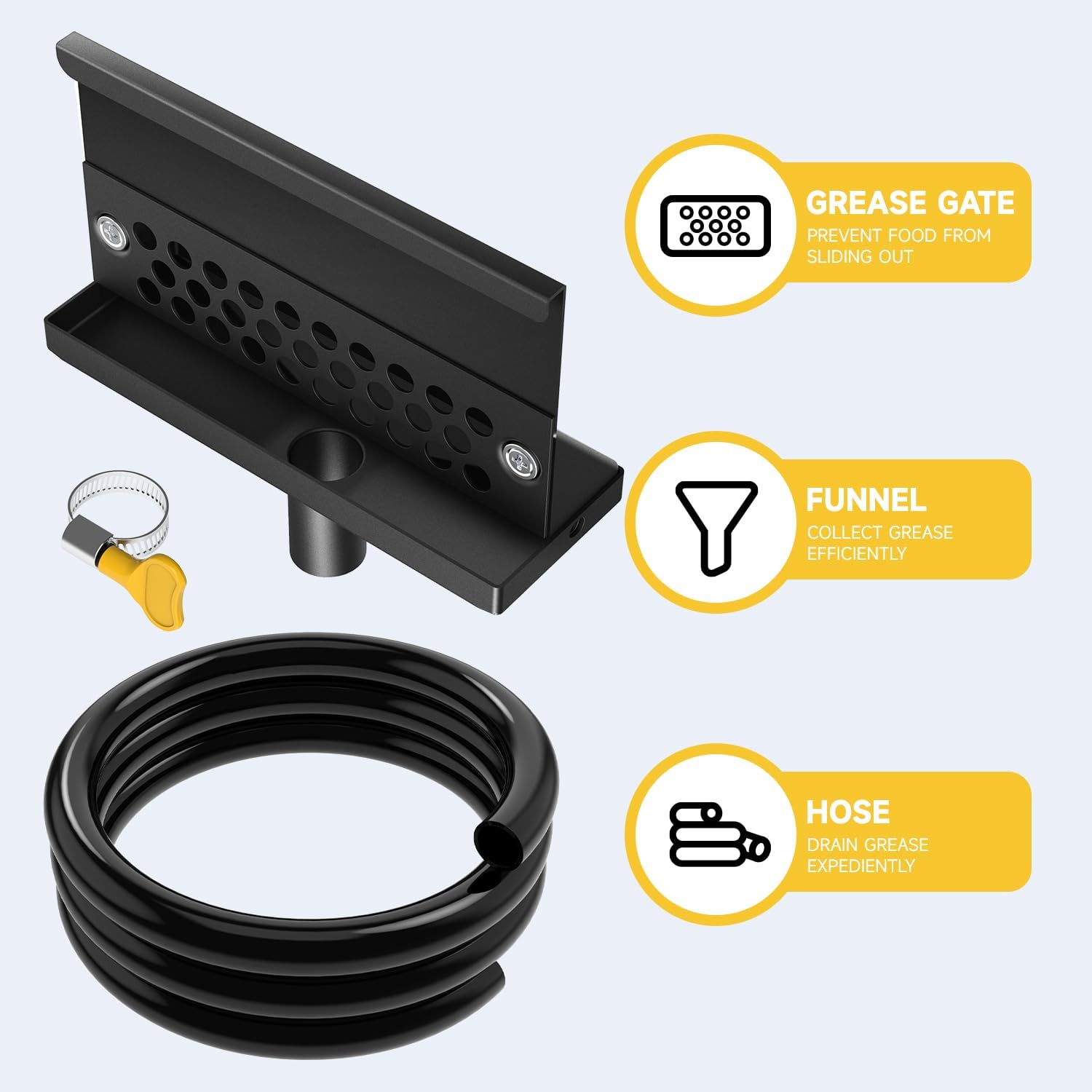 Actualización del receptor de grasa Blackstone embudo de drenaje de grasa trasero con puerta de grasa integrada, accesorios innovadores, gran