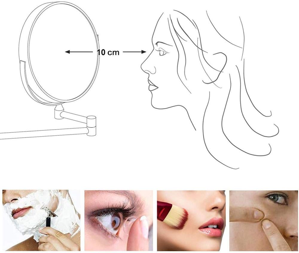 ROLTIN 8inchLEDLighted Wall Mounted Beauty Mirror,Double-Sided Folding Bathroom Mirrors 360Swivel Makeup Mirror Extendable Round Shape,Rose Gold