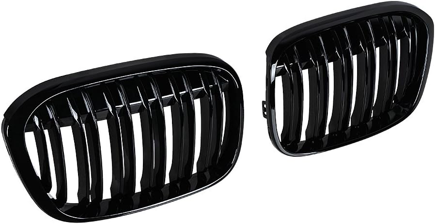 Rejilla de riñón frontal negra brillante, radiador de doble aleta, listones gemelos compatibles con BMW F48 F49 X1 Serie X 2016 2017 2018
