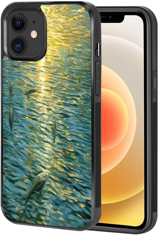 Case for iPhone 12 Mini Dolphin-aa253 Pattern Shockproof Slim TPU Rubber Material Black Frame Cellphone Mobile Case FHW