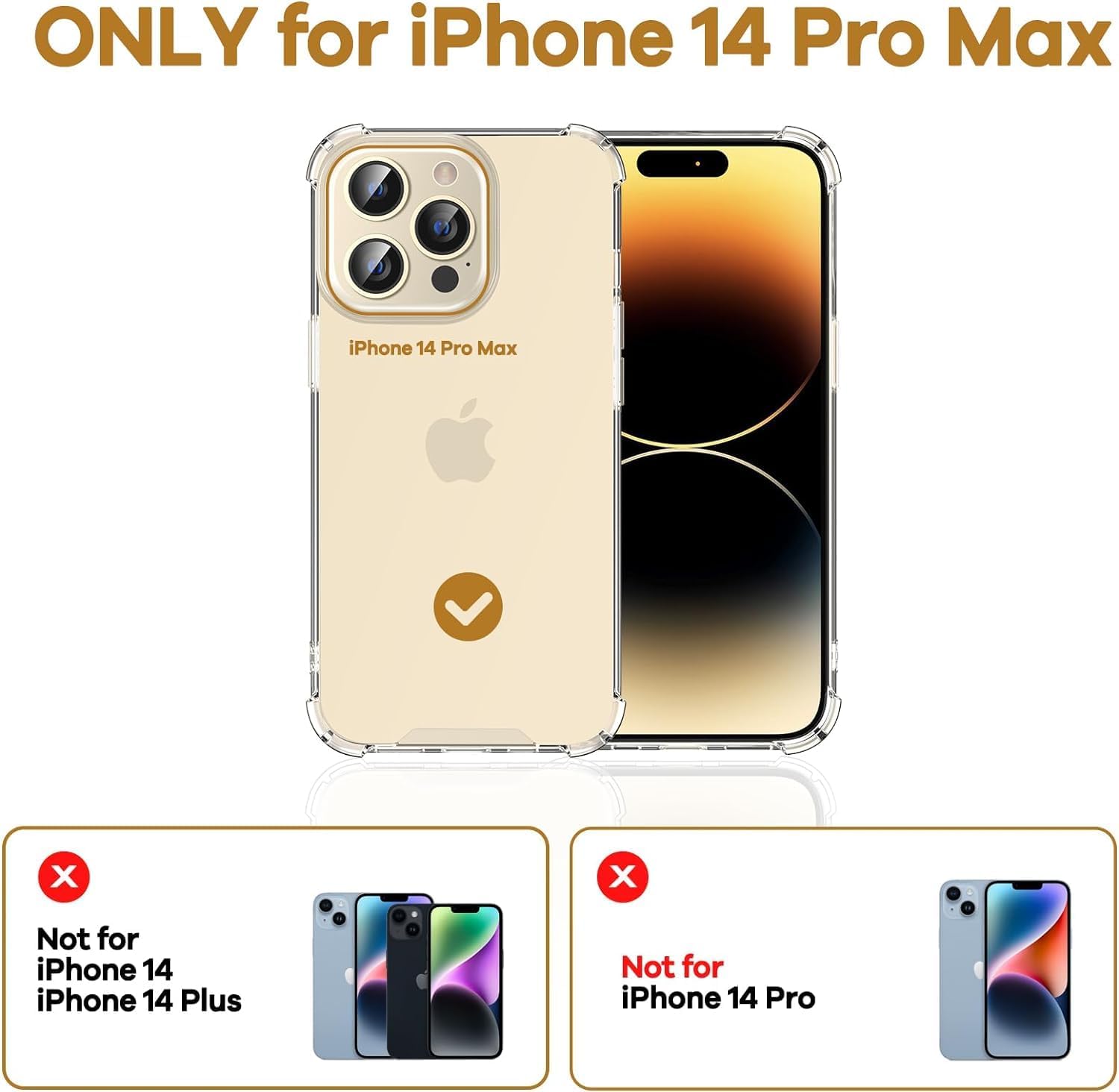 ORIbox Funda transparente para iPhone 14 Pro Max, con 4 esquinas de protección a prueba de golpes, iPhone 14 Pro Max transparente para mujeres,