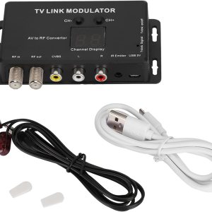 Modulador UHF, modulador de enlace de TV TM70, convertidor AV a RF, extensor IR con pantalla de canal, modulador RF para TV con cable de carga USB Modulador UHF, modulador de enlace de TV TM70, convertidor AV a RF, extensor IR con pantalla de canal, modulador RF para TV con cable de carga USB