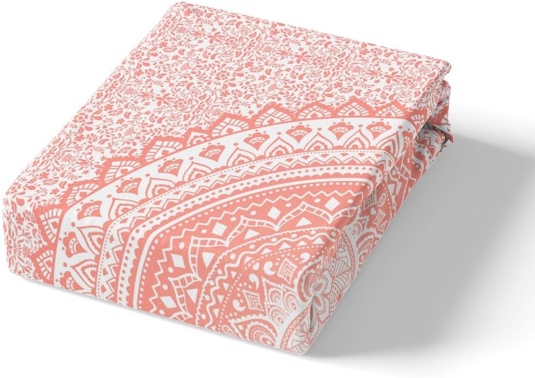 Juego de funda de edredón de mandala rosa, tamaño individual, juego de ropa de cama bohemio de cachemira para niños, adolescentes, niños, niñas,