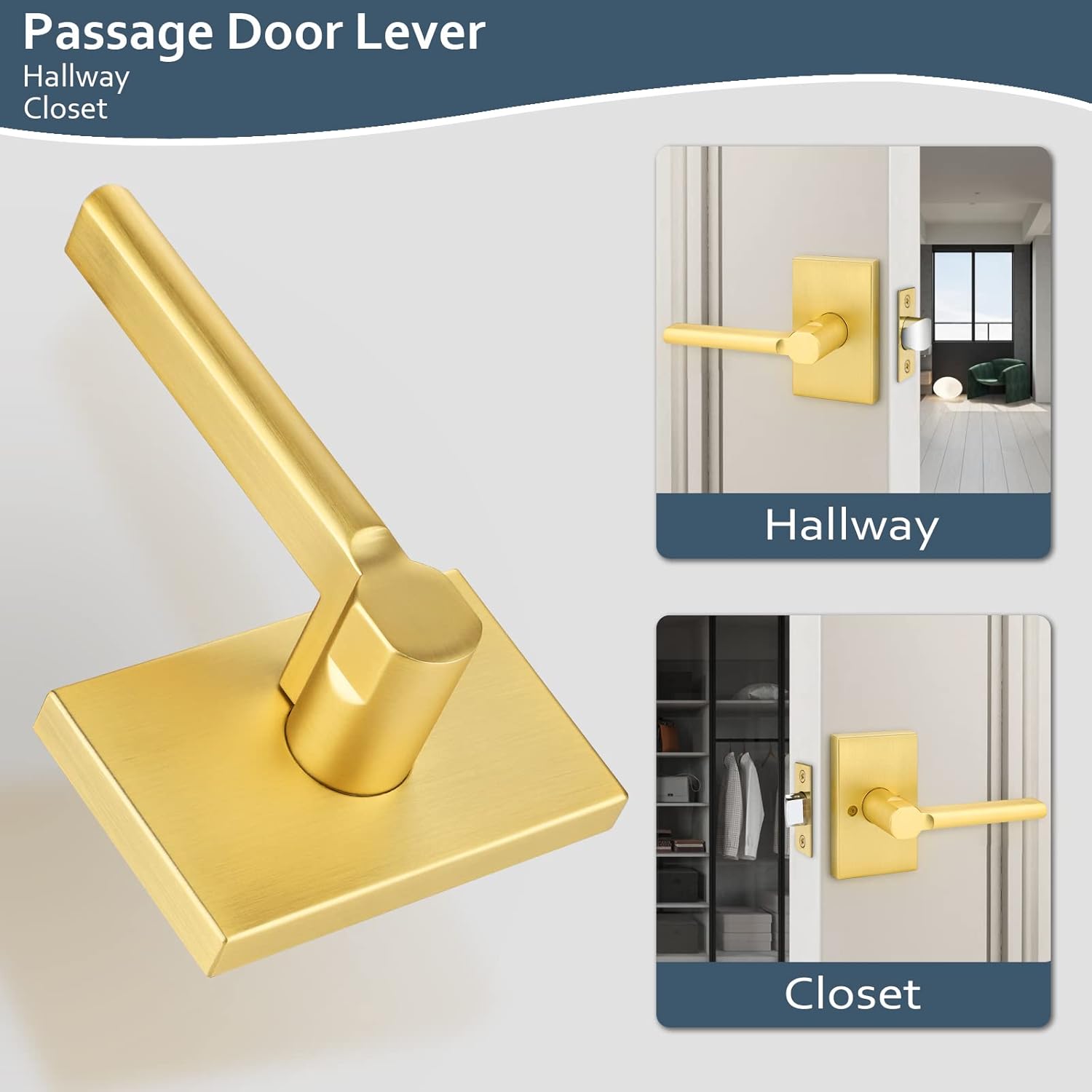 EHOMEWARE Paquete de 3 pomos de puerta de paso, manijas de puerta de latón satinado sin llave, manijas de puerta interior en acabado dorado, manijas