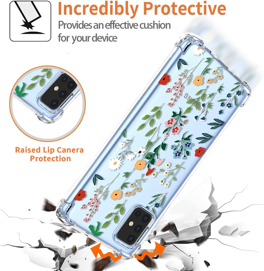 Funda para Galaxy A71 5G, SM-A716U, transparente, con diseño de TPU suave, absorción de golpes, diseño de flores delgadas, patrón de jardín de