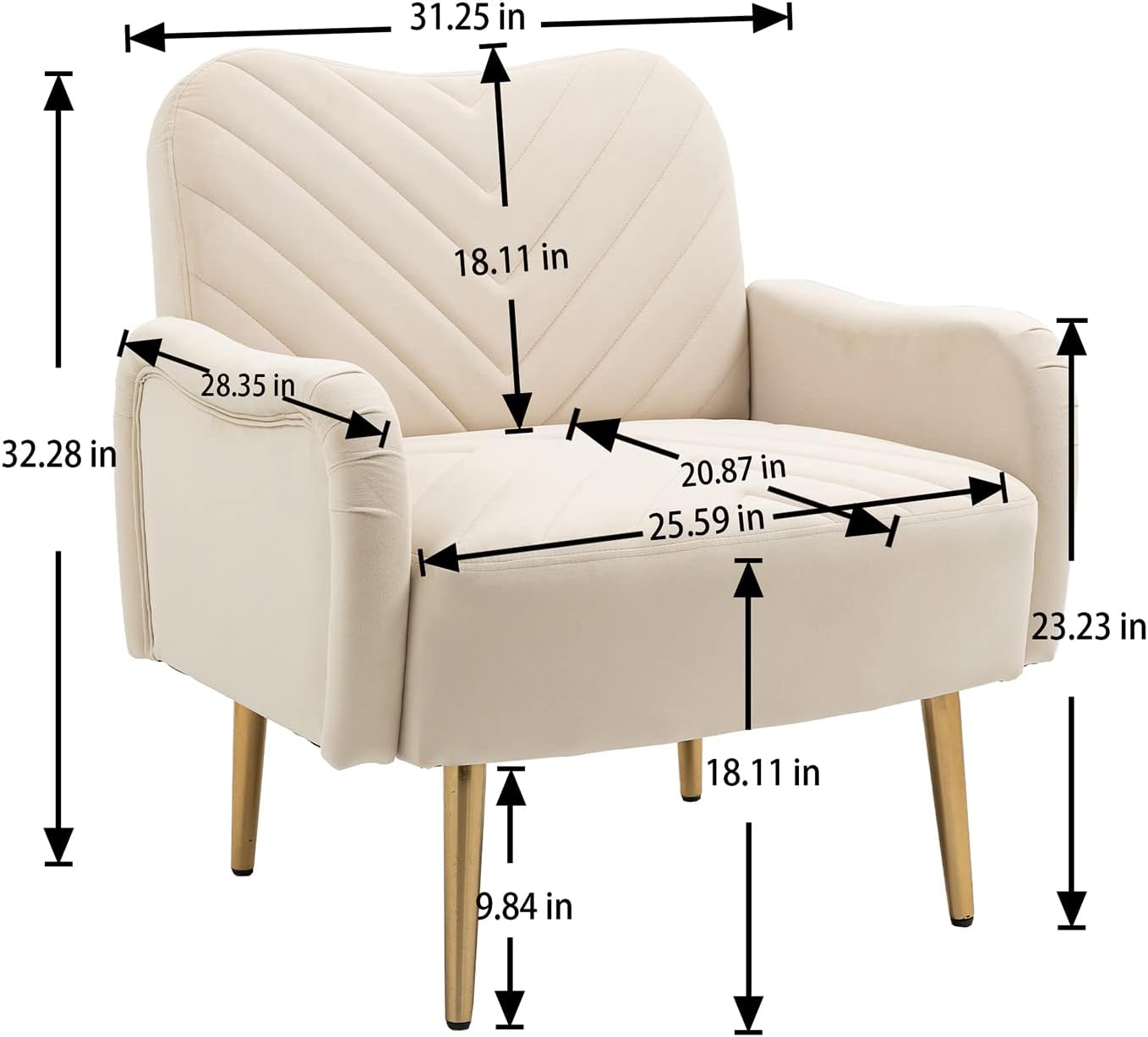 Antetek Silla decorativa moderna de terciopelo, sillón tapizado para sofá individual con patas de metal dorado rosa, sillón lateral copetudo para