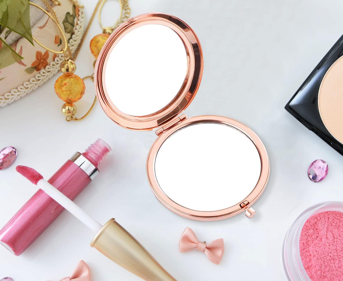Kukeyiee Good Friends are Like Stars – Espejo de maquillaje de viaje grabado en oro rosa, espejo de maquillaje compacto para maquillaje, regalos de