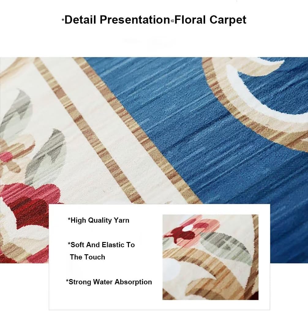 Alfombra tradicional clásica con motivo floral de 6 x 9 pies para cuarto de bebé, antideslizante, lavable, alfombra bohemia para oficina en casa