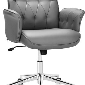 Giantex Silla de escritorio de oficina moderna, silla de acento ajustable de piel sintética con ruedas, silla de escritorio giratoria, silla de Giantex Silla de escritorio de oficina moderna, silla de acento ajustable de piel sintética con ruedas, silla de escritorio giratoria, silla de