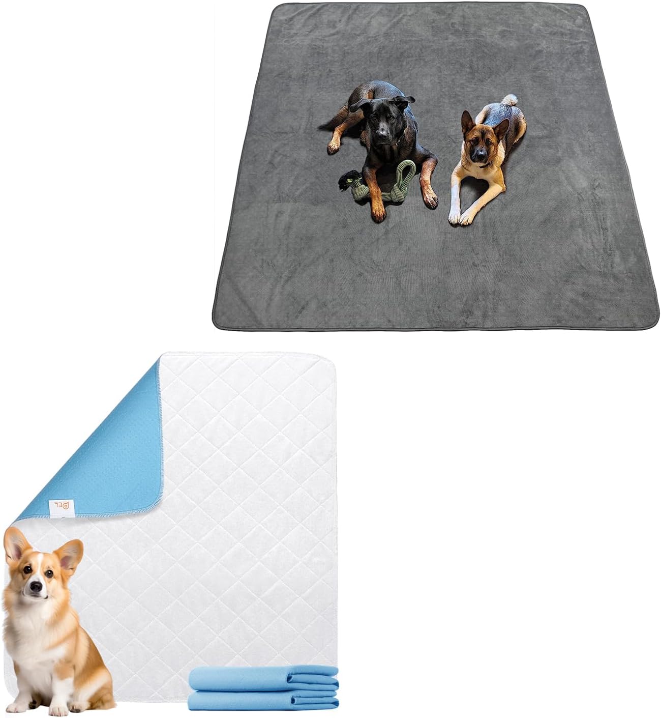 3 paquetes de almohadillas para orina de perro, lavables, de 65 x 48 pulgadas y 34 x 36 pulgadas, color blanco, reutilizables, impermeables, para