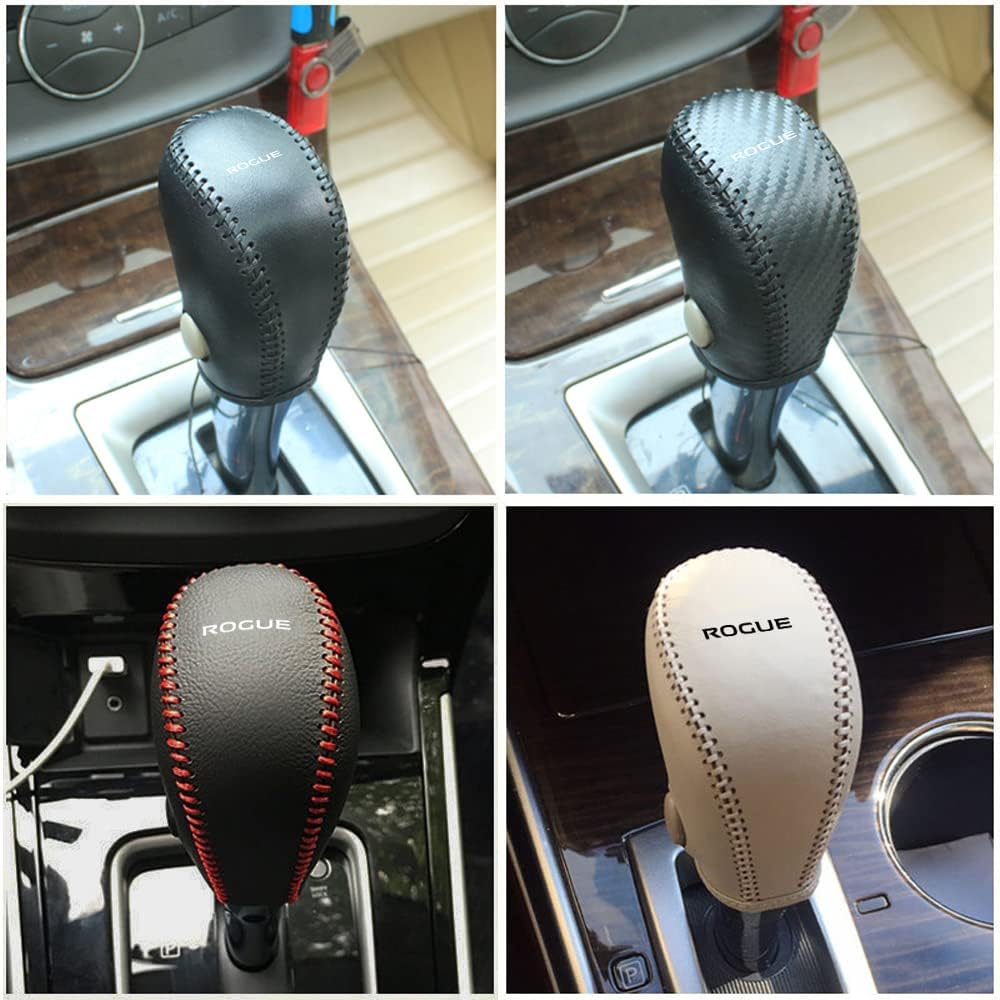 CEBAT Cubierta de la perilla de la palanca de cambios de transmisión automática, funda de cuero para Nissan Rogue 2014-2016 (puntadas beige)