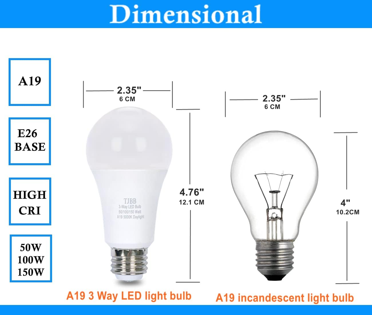TJBB Bombillas LED de 3 vías 50 100 150 W equivalente a blanco frío 4000 K, bombilla de tres vías utiliza 51015W para producir una iluminación