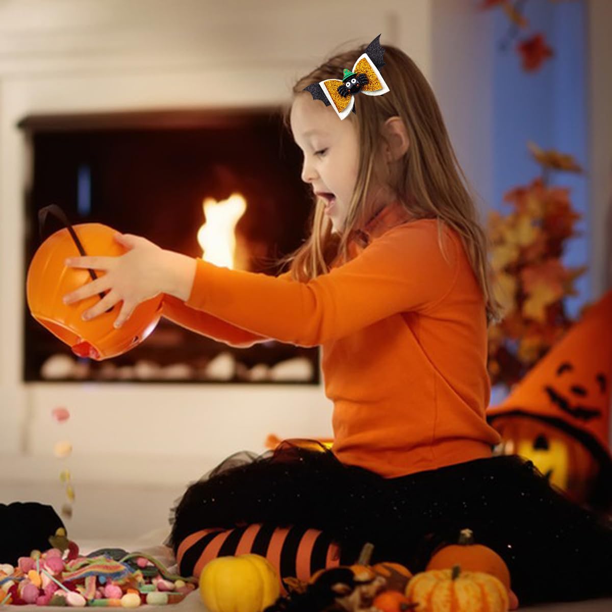 Pinzas para el pelo de murciélago de Halloween para niñas, lazos para el cabello con purpurina, pinzas de cocodrilo, lindas calabazas, arañas,