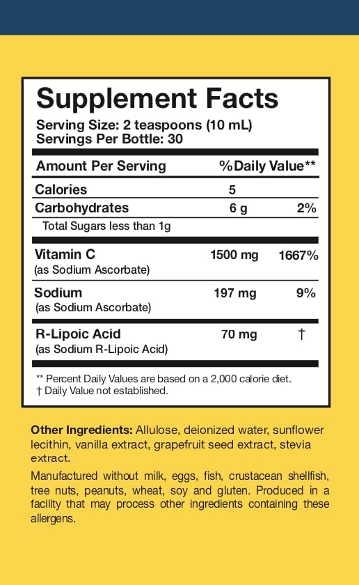 Researched Nutritionals C-RLA – Vitamina C liposomal con ácido lipoico R para apoyar la desintoxicación – Líquido de vitamina C vegano y sin soja,
