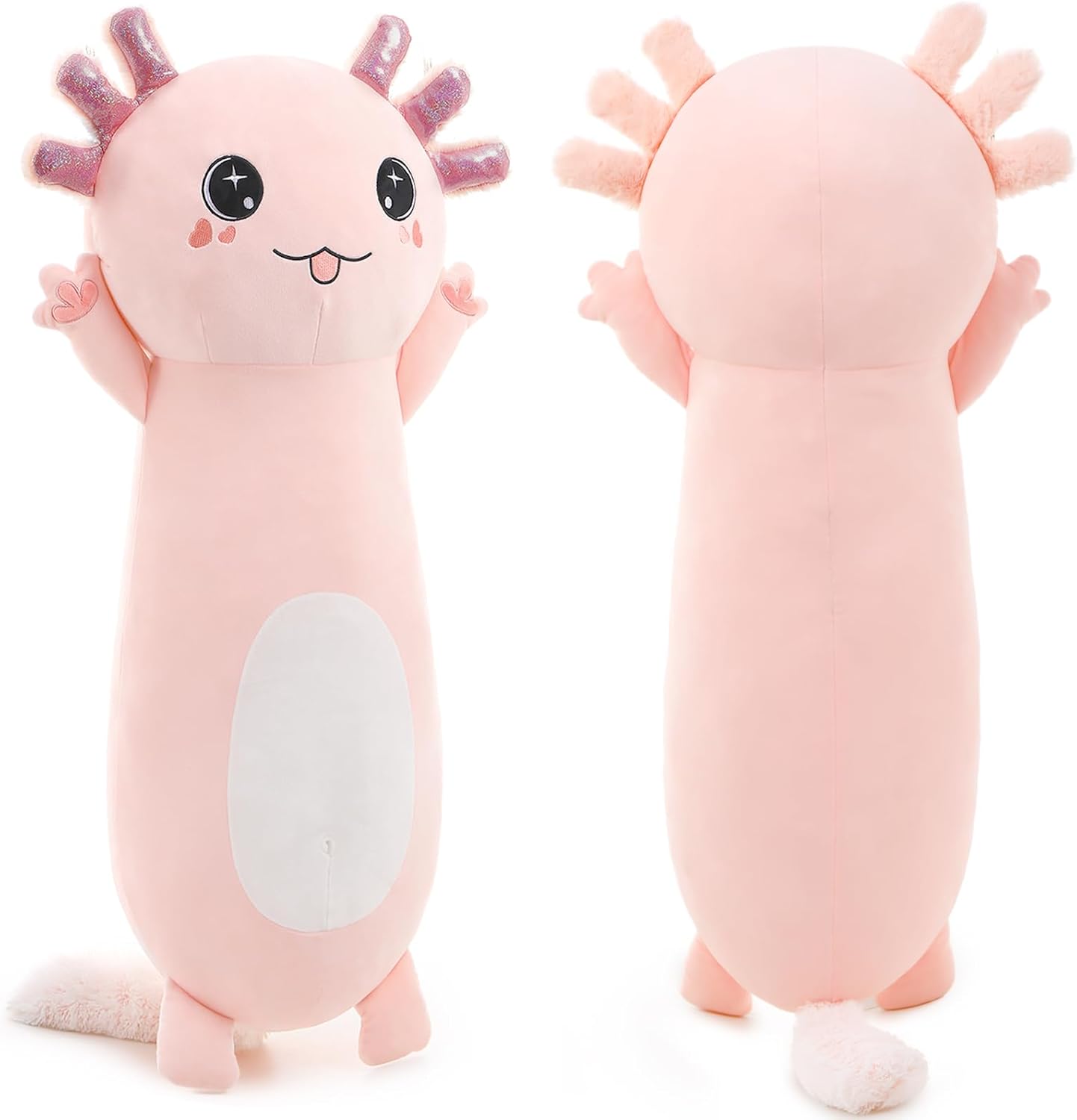 Bonita almohada corporal de ajolote rosa, regalo para niñas, 35 pulgadas de largo, almohada de abrazo para adultos, regalo para el día de San