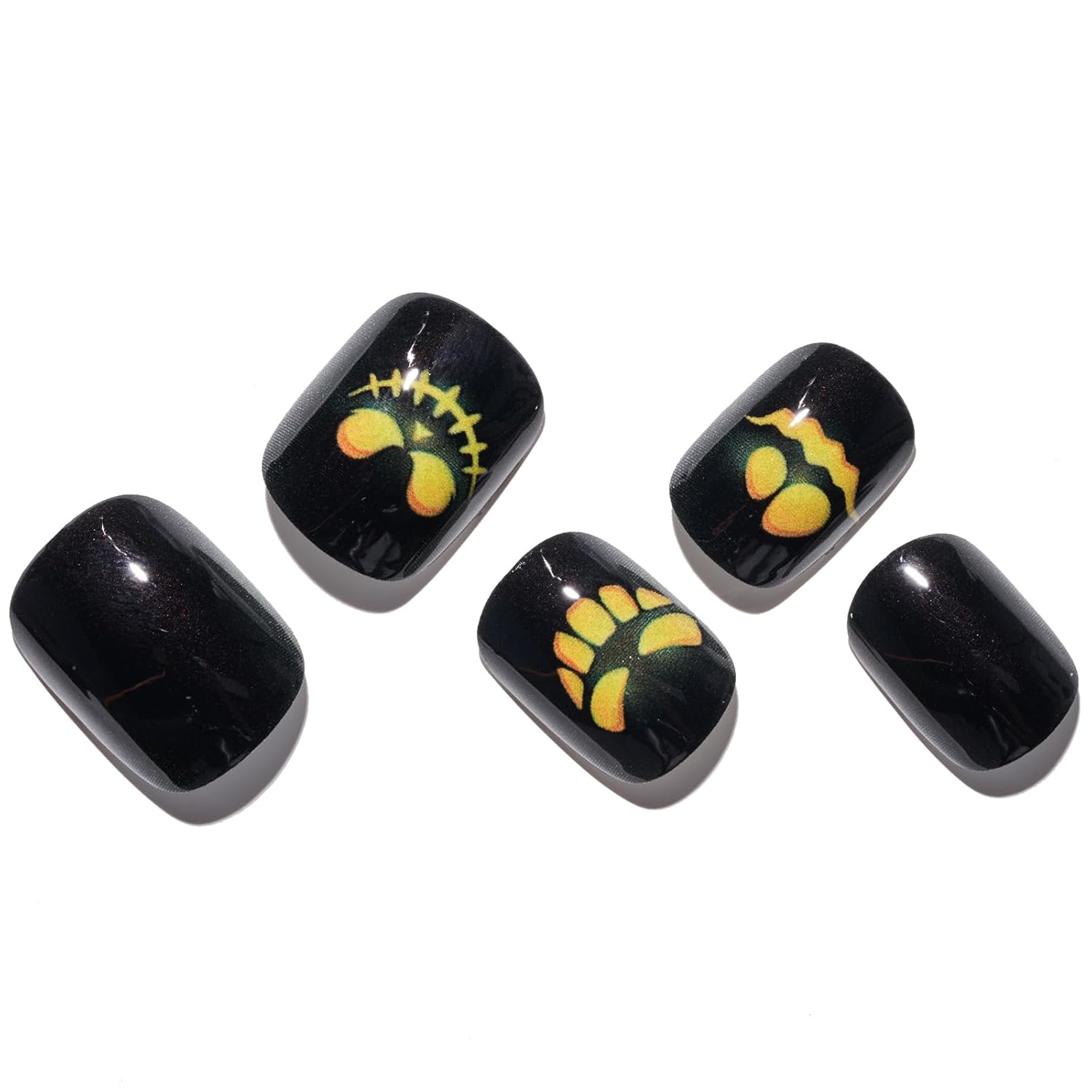 Uñas postizas a presión de Halloween, extra cortas, con pegamento de GLAMERMAID Gothic Black Jack o ‘Lantern, 24 unidades, redondas, reutilizables,