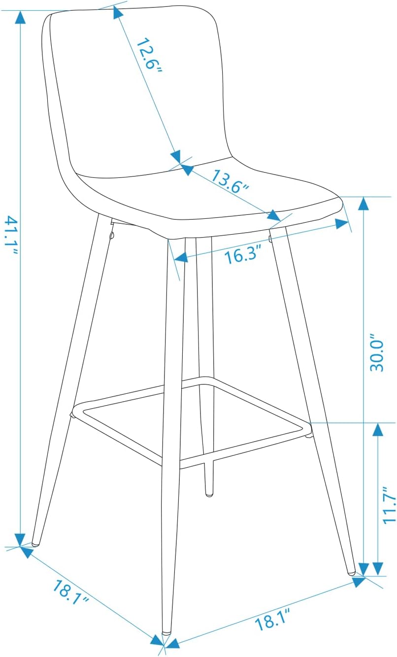 Juego de 2 taburetes de bar, tapizados de tela, altura de mostrador, respaldo bajo, sillas de comedor sin brazos con reposapiés, 30 pulgadas, gris